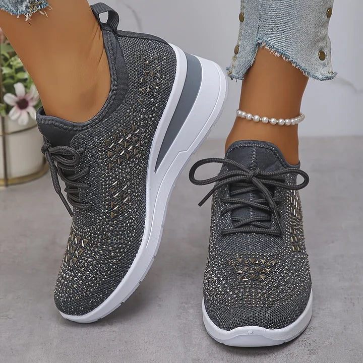 Mayrie - Women's Orthopedic Wedge Trainers with Sparkle Finish