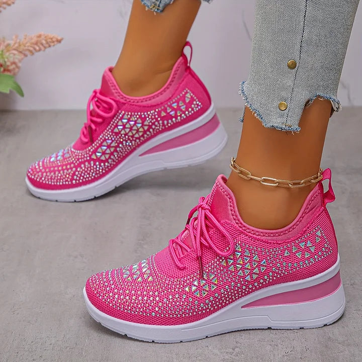 Mayrie - Women's Orthopedic Wedge Trainers with Sparkle Finish - Pink