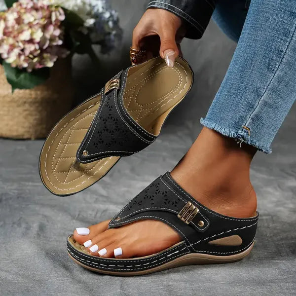 Melanie - Women's Laser Cut Comfort Wedge Sandals - photo 4