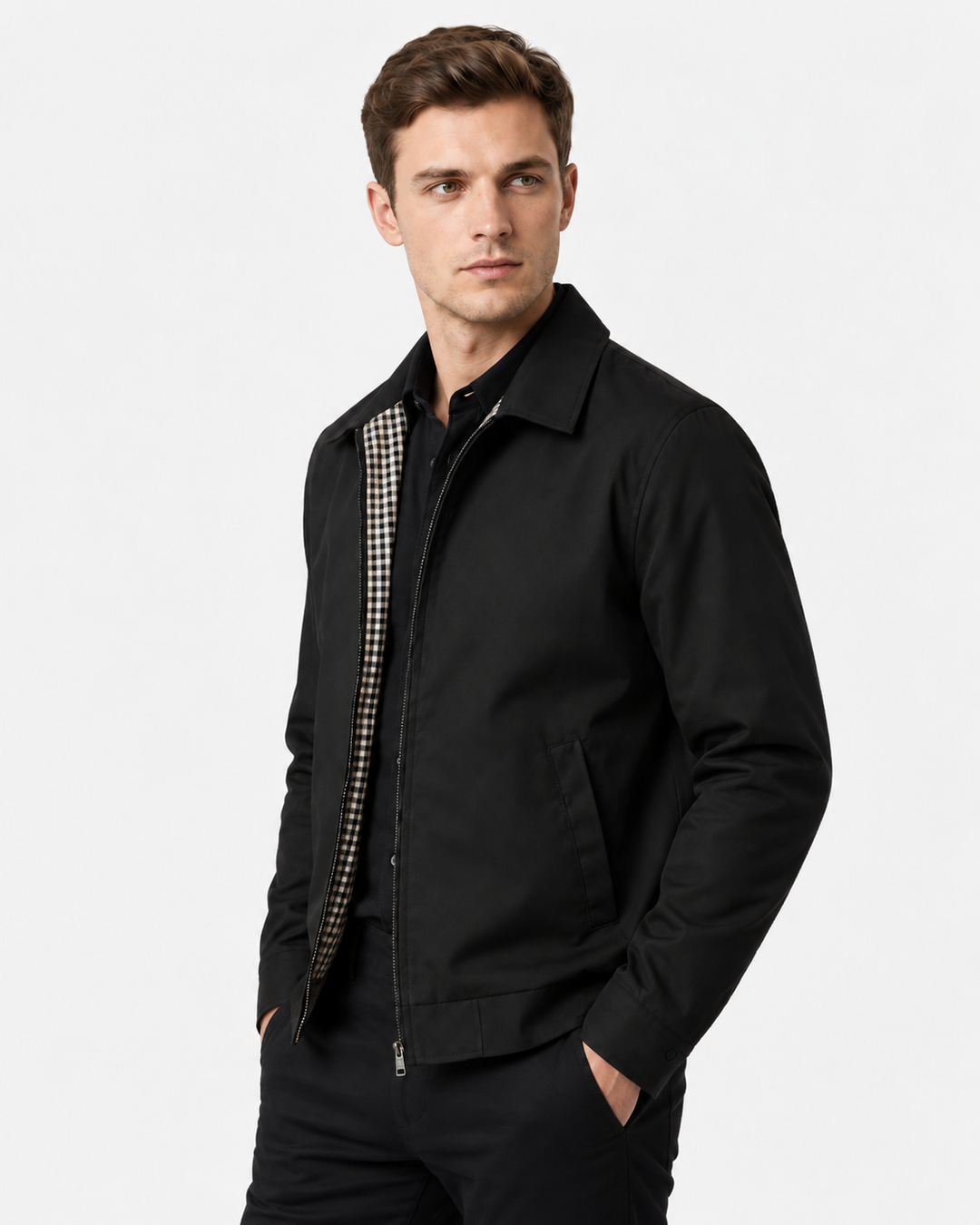 Men's Check-Lined Harrington Jacket with Zip - photo 2