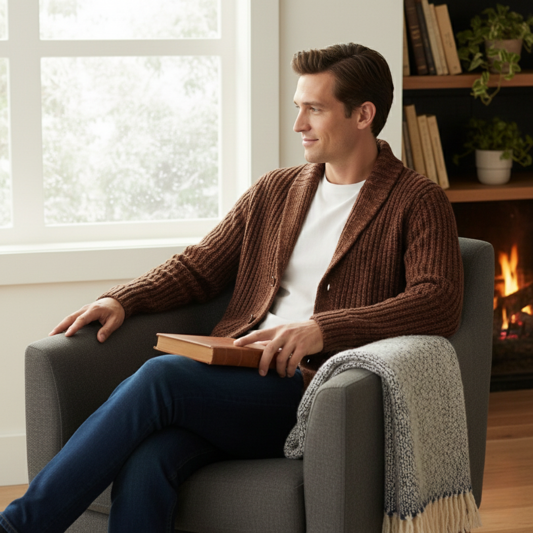 Men's Chunky Knit Shawl Collar Cardigan - photo 12