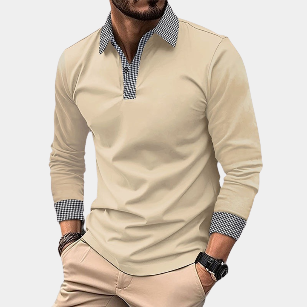 Men's Colour Block Roll Neck Polo Shirt with Long Sleeves - photo 1