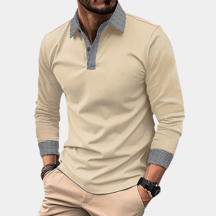 Men's Colour Block Roll Neck Polo Shirt with Long Sleeves - photo 1