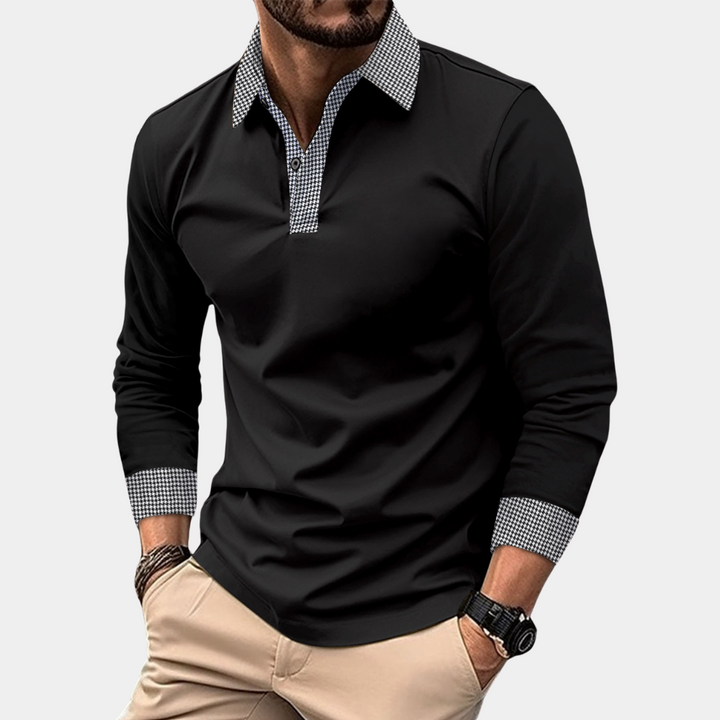 Men's Colour Block Roll Neck Polo Shirt with Long Sleeves - photo 2