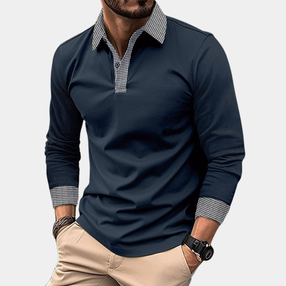 Men's Colour Block Roll Neck Polo Shirt with Long Sleeves - photo 7