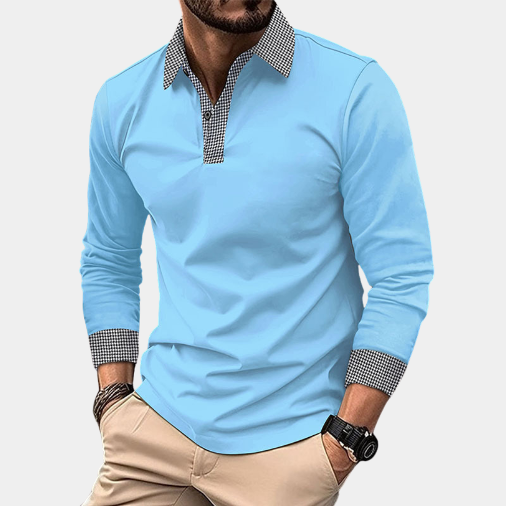 Men's Colour Block Roll Neck Polo Shirt with Long Sleeves - photo 8