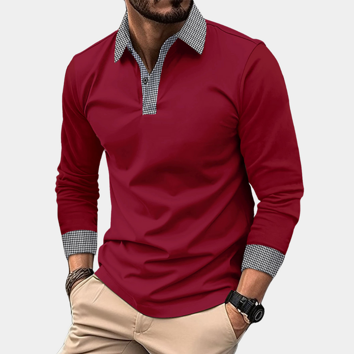 Men's Colour Block Roll Neck Polo Shirt with Long Sleeves - photo 9