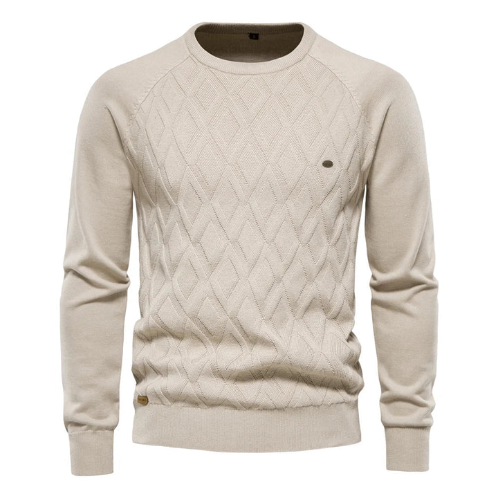 Men's Crew Neck Knit Sweater with Textured Design - photo 1
