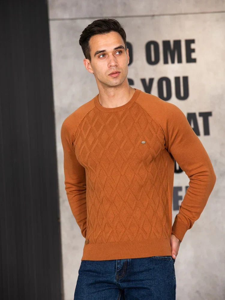 Men's Crew Neck Knit Sweater with Textured Design - photo 10