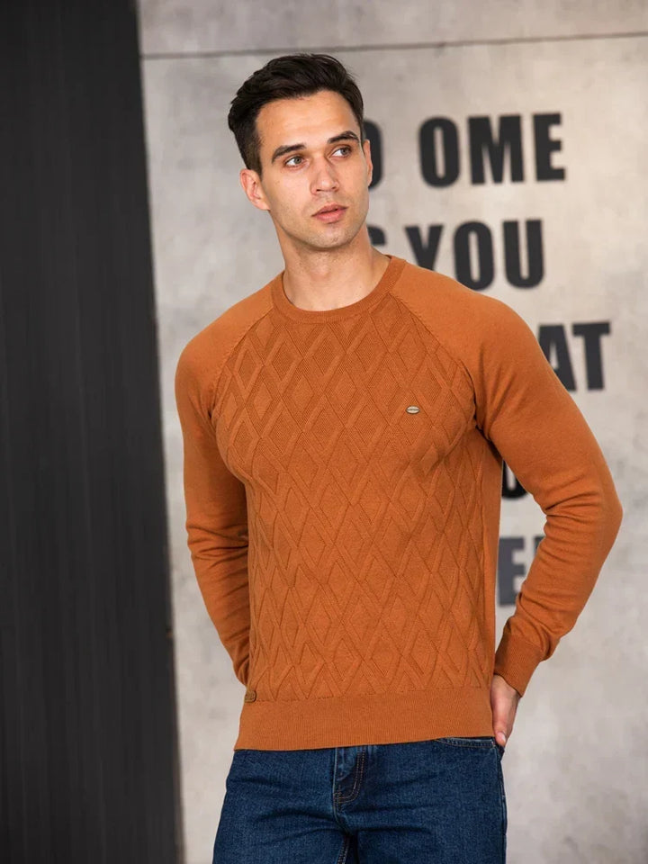 Men's Crew Neck Knit Sweater with Textured Design - photo 10