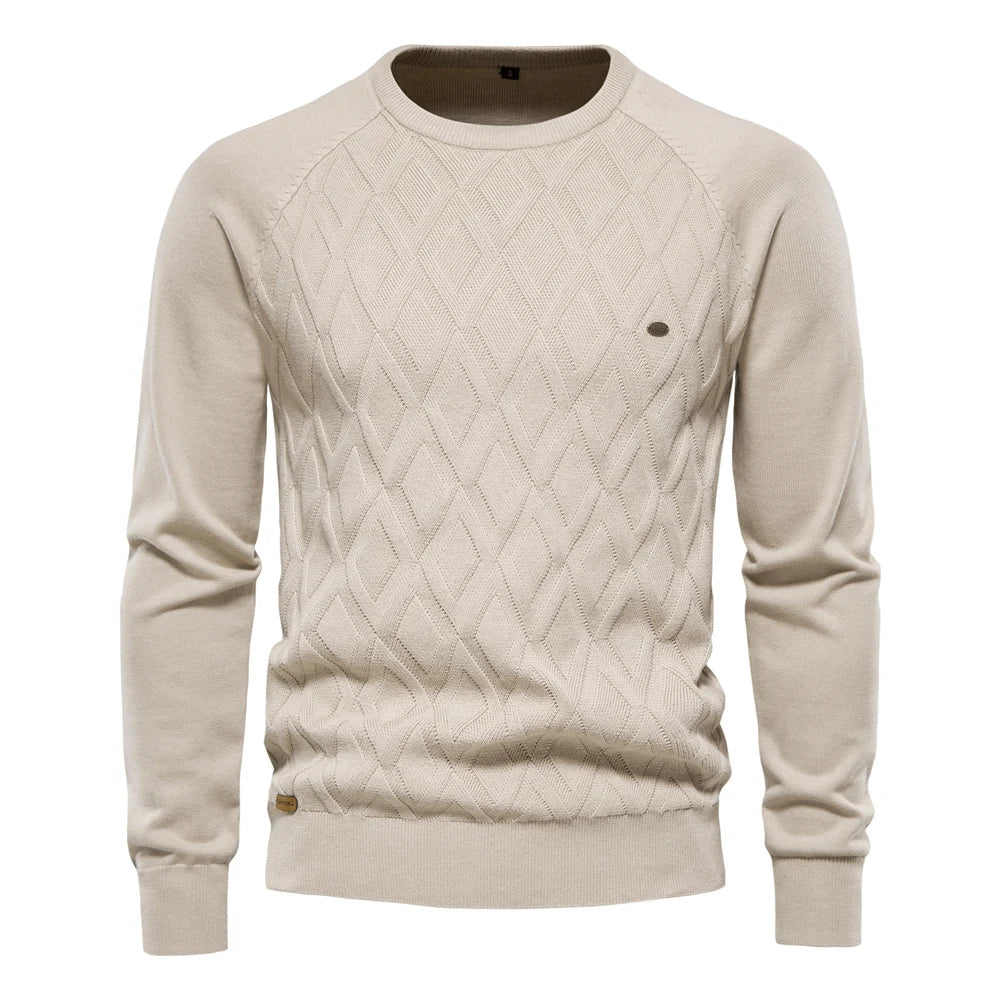 Men's Crew Neck Knit Sweater with Textured Design - photo 2