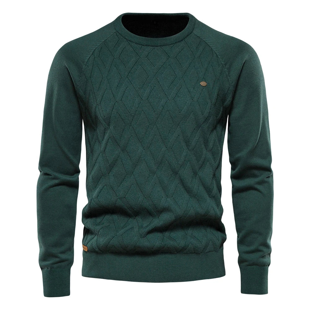 Men's Crew Neck Knit Sweater with Textured Design - photo 3