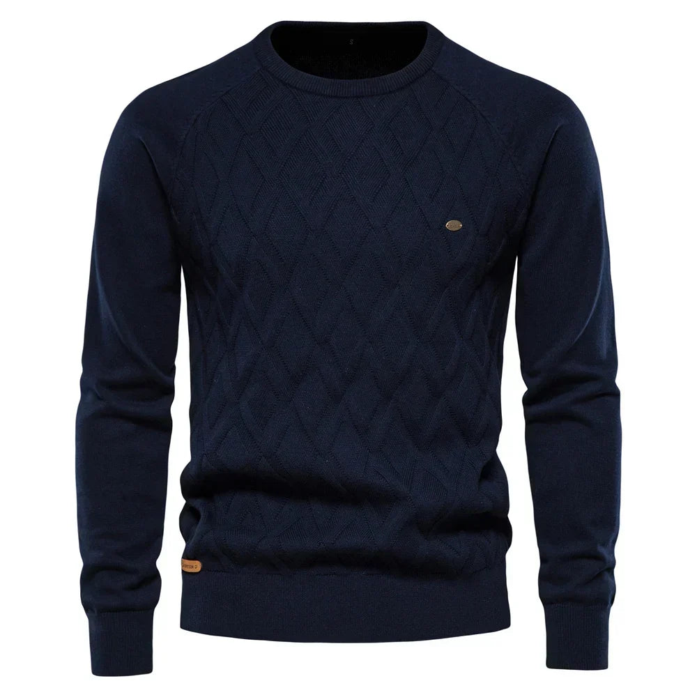 Men's Crew Neck Knit Sweater with Textured Design - photo 4