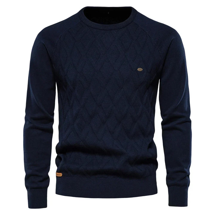 Men's Crew Neck Knit Sweater with Textured Design - photo 4