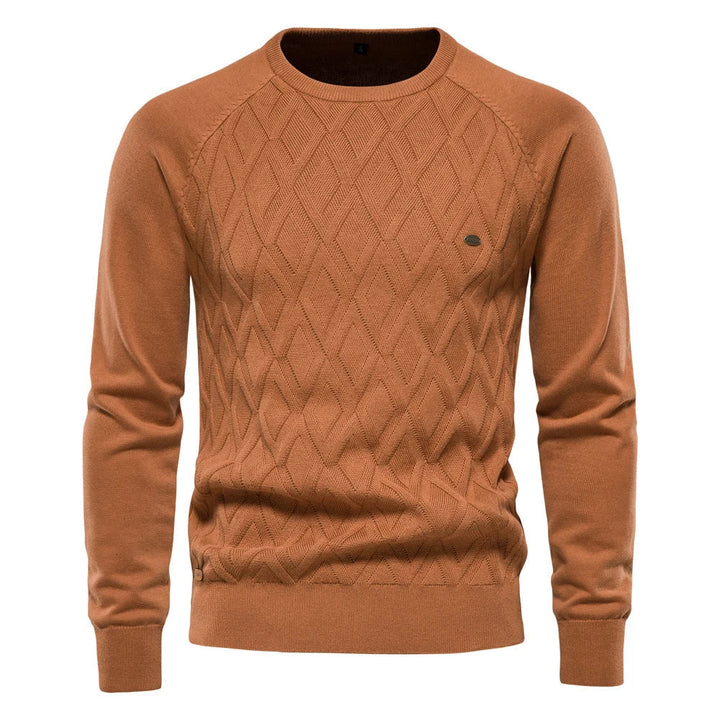 Men's Crew Neck Knit Sweater with Textured Design - photo 5
