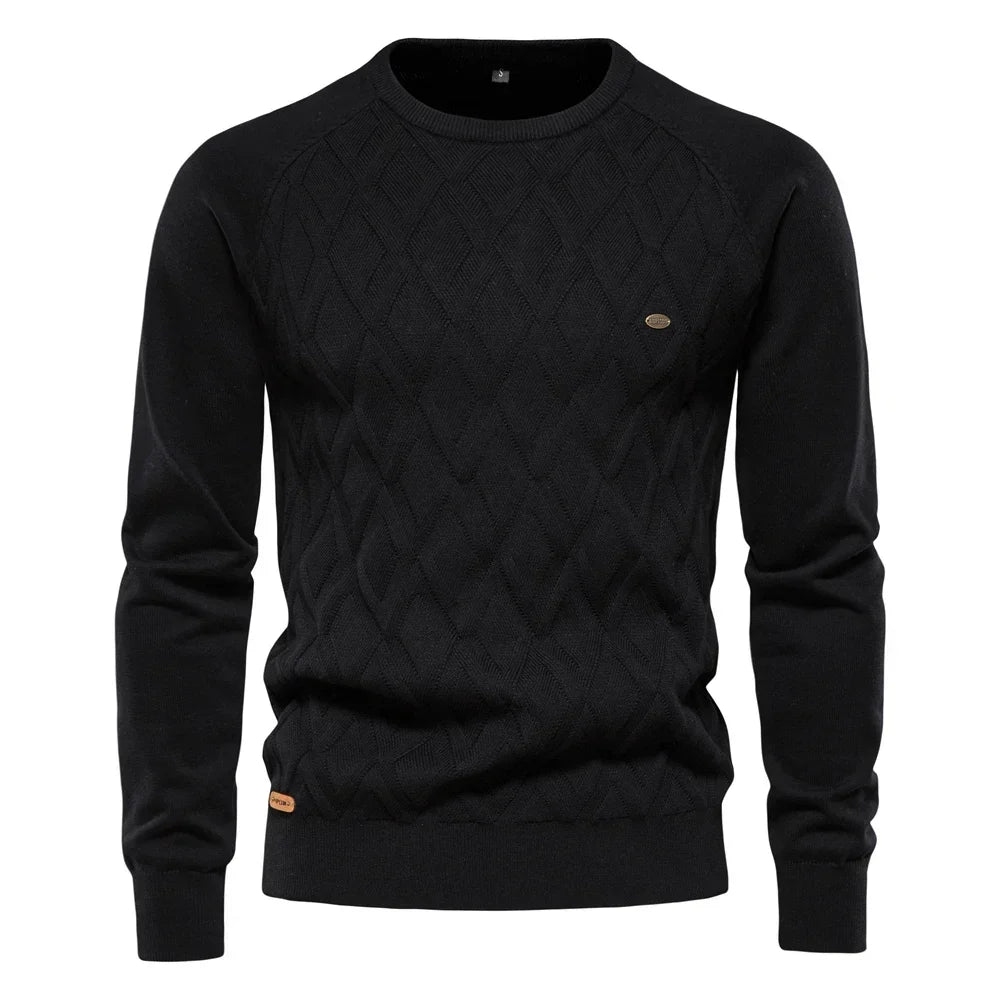 Men's Crew Neck Knit Sweater with Textured Design - photo 6