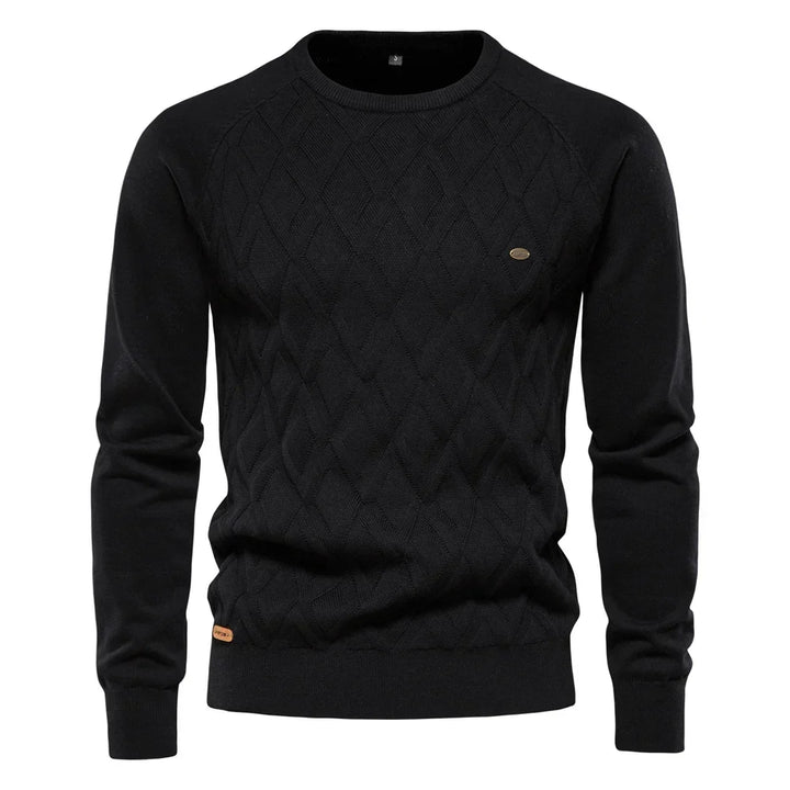 Men's Crew Neck Knit Sweater with Textured Design - photo 6