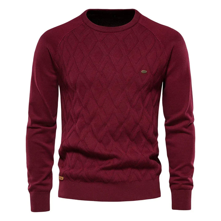 Men's Crew Neck Knit Sweater with Textured Design - photo 7
