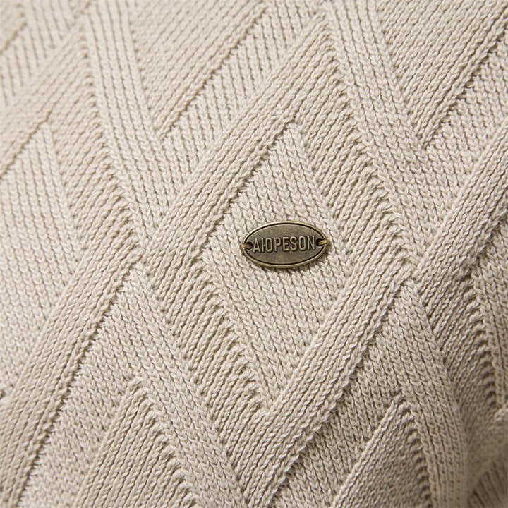 Men's Crew Neck Knit Sweater with Textured Design - photo 8