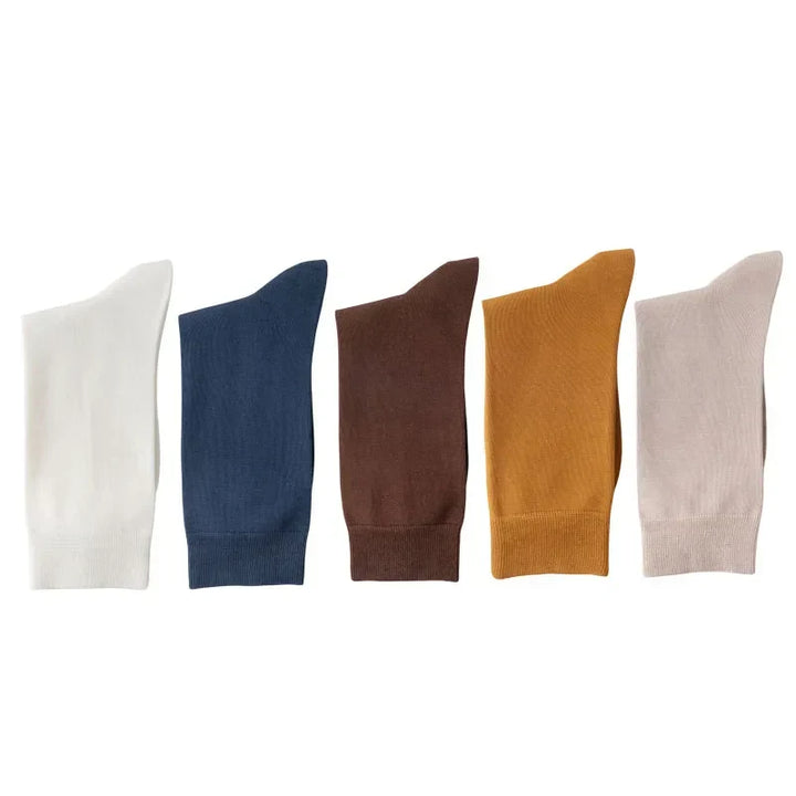 Men's Ribbed Crew Socks - 5 Pack - Navy & Mustard Mix