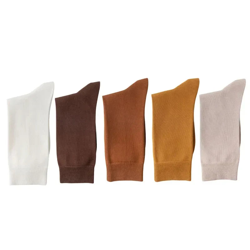 Men's Ribbed Crew Socks - 5 Pack - Rust & Brown Mix