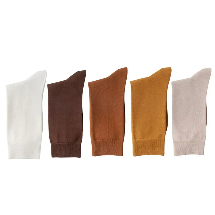 Men's Ribbed Crew Socks - 5 Pack - Rust & Brown Mix
