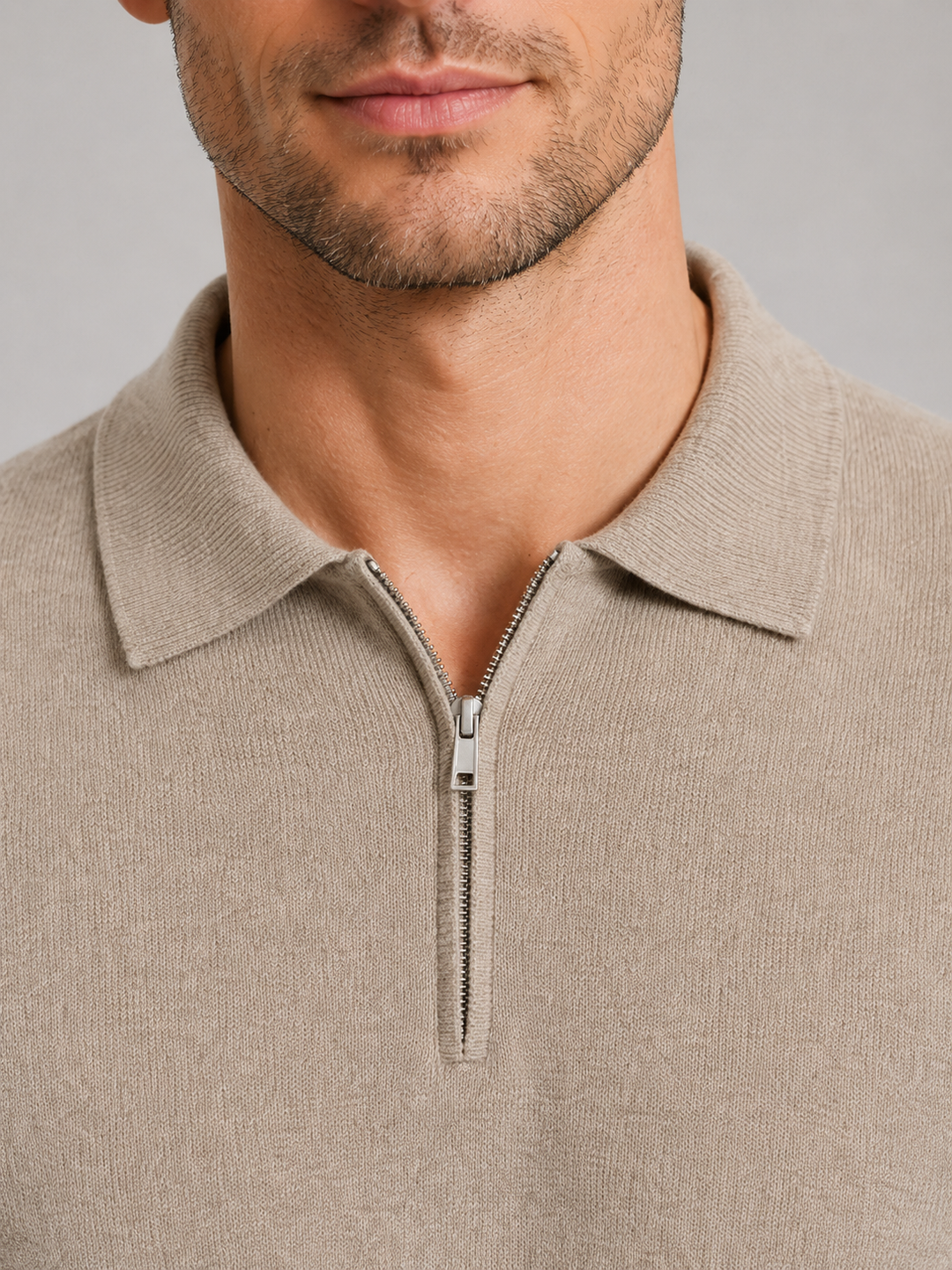 Men's Fine Knit Quarter Zip Polo Jumper - photo 3