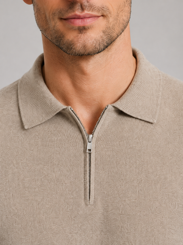 Men's Fine Knit Quarter Zip Polo Jumper - photo 3