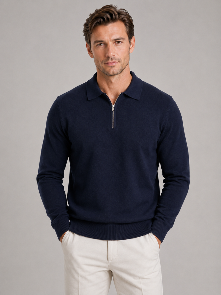 Men's Fine Knit Quarter Zip Polo Jumper - photo 6
