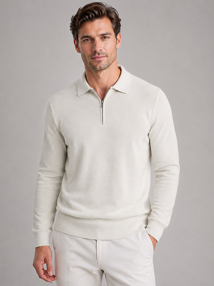 Men's Fine Knit Quarter Zip Polo Jumper - photo 7
