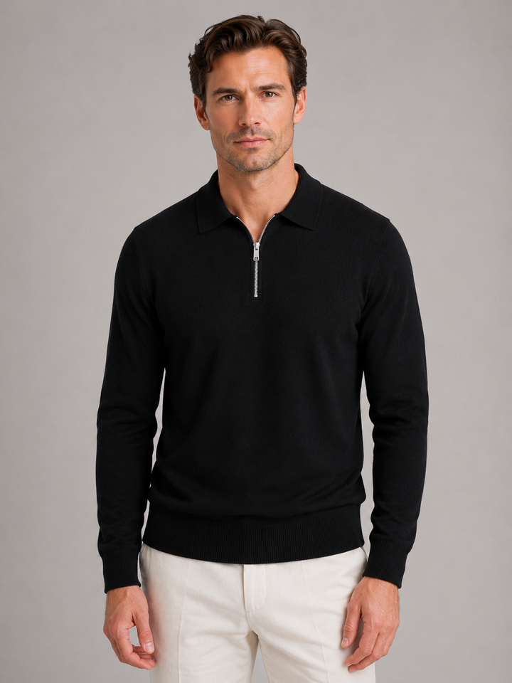 Men's Fine Knit Quarter Zip Polo Jumper - photo 8
