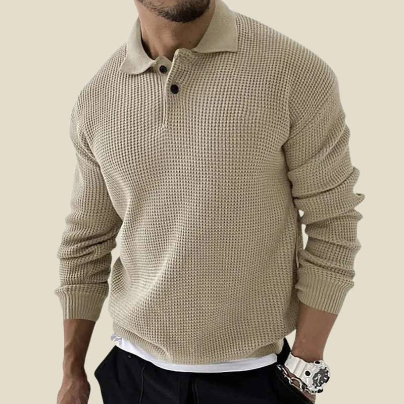 Men's Knitted Button-Front Polo Shirt with Collar - photo 1