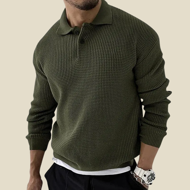 Men's Knitted Button-Front Polo Shirt with Collar - photo 2