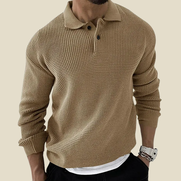 Men's Knitted Button-Front Polo Shirt with Collar - photo 3