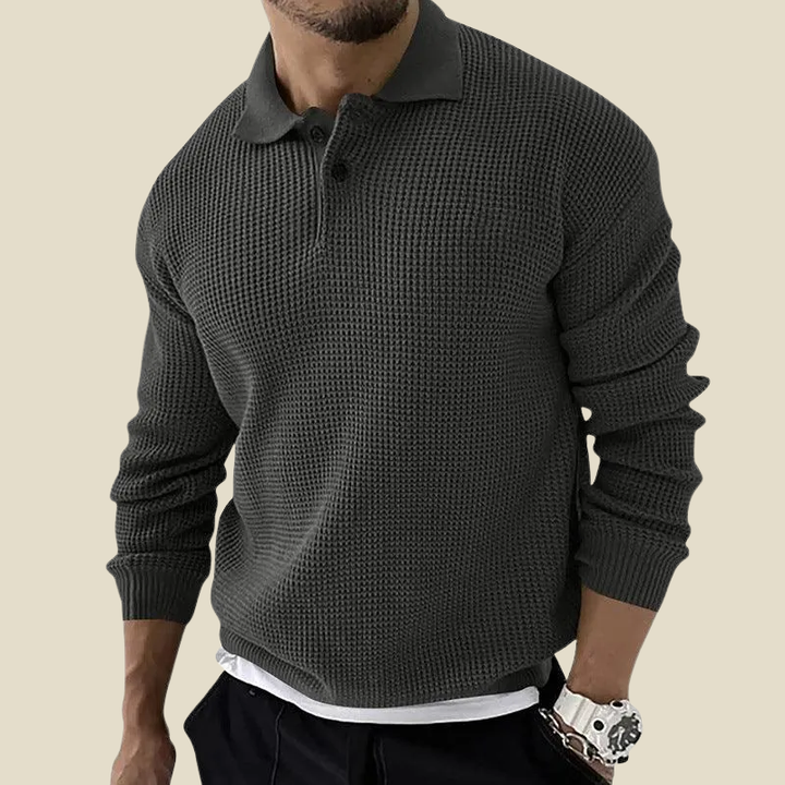 Men's Knitted Button-Front Polo Shirt with Collar - photo 4