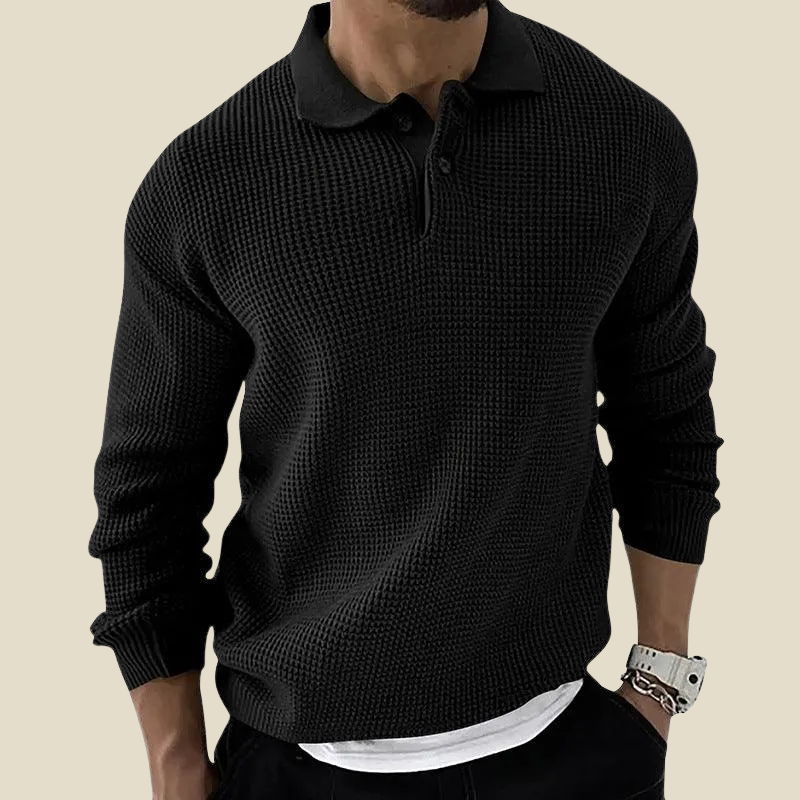 Men's Knitted Button-Front Polo Shirt with Collar - photo 5