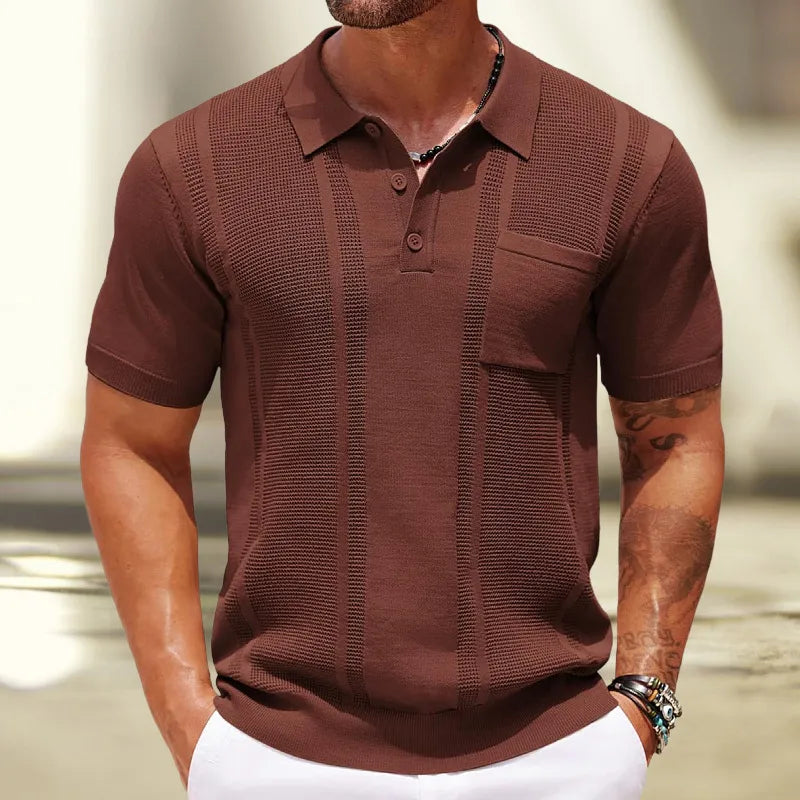 Men's Knitted Button-Front Polo Shirt with Side Pockets - photo 5