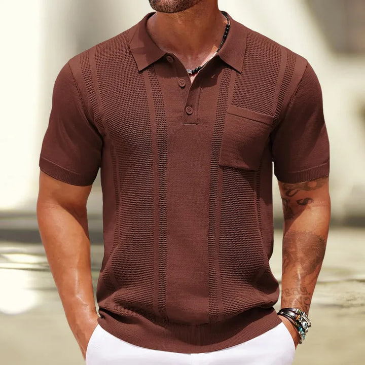 Men's Knitted Button-Front Polo Shirt with Side Pockets - photo 5