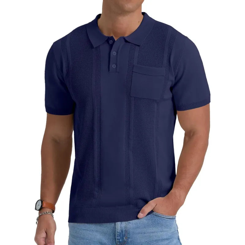 Men's Knitted Button-Front Polo Shirt with Side Pockets - photo 6