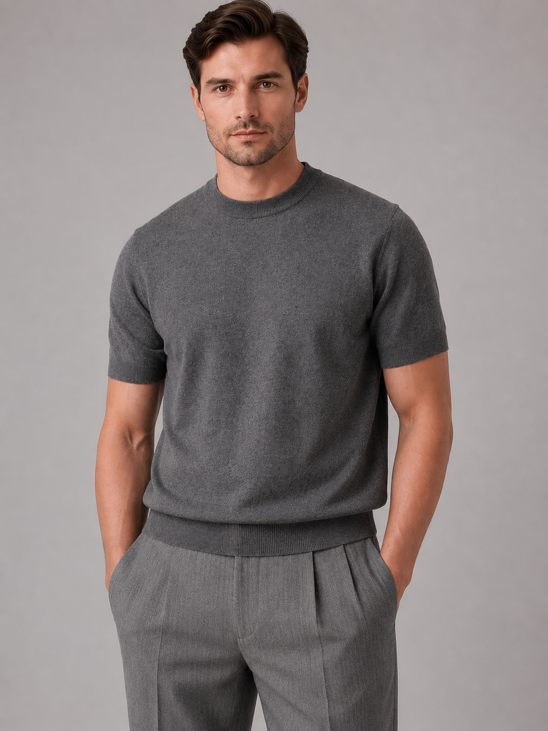 Men's Knitted Short Sleeve Crew Neck T-Shirt - photo 4