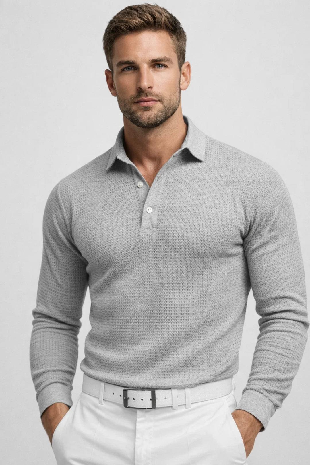 Men's Knitted Slim-Fit Polo Shirt - photo 1