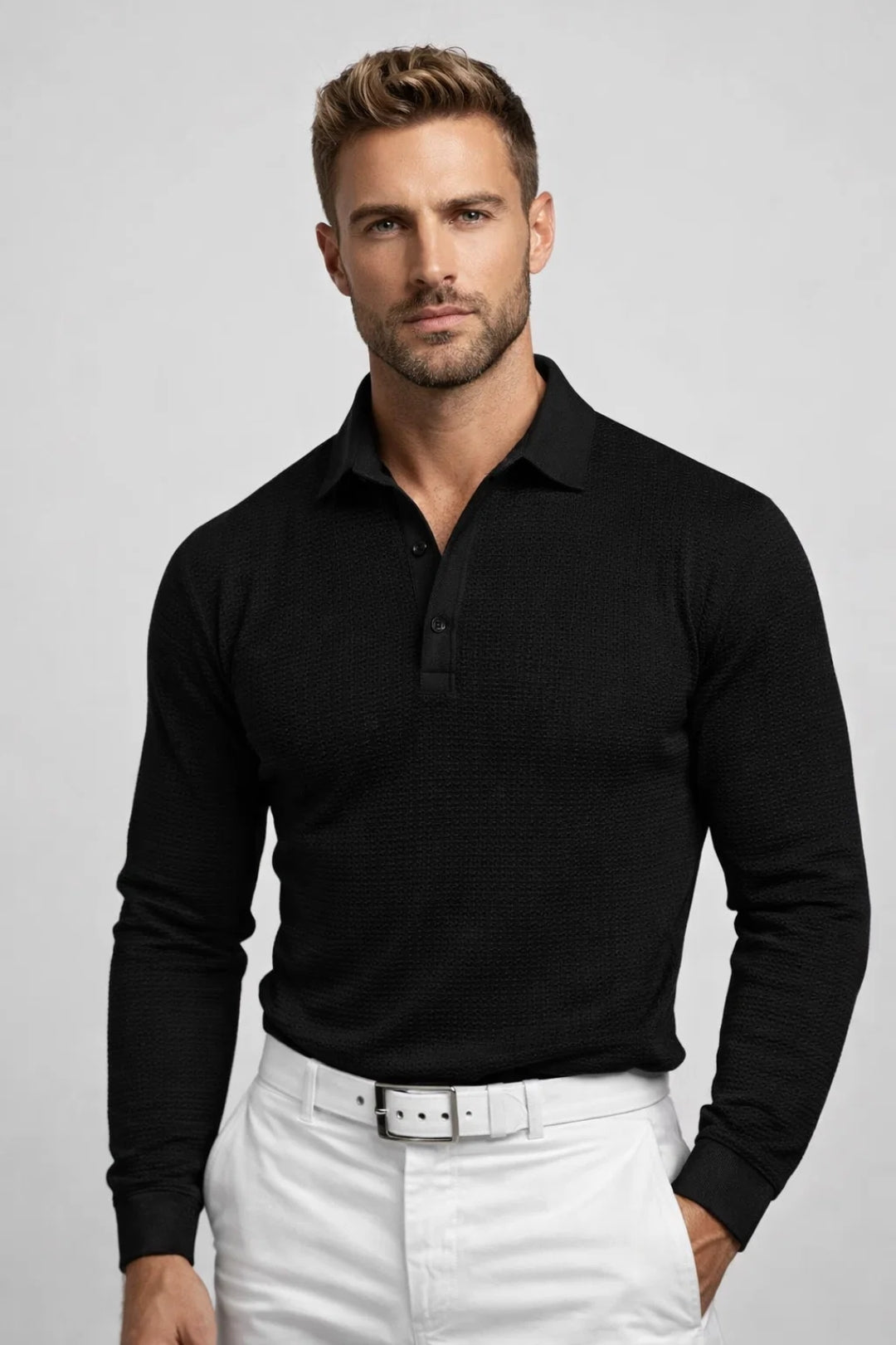 Men's Knitted Slim-Fit Polo Shirt - photo 3