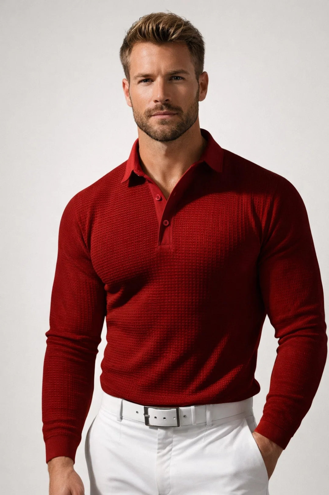Men's Knitted Slim-Fit Polo Shirt - photo 4