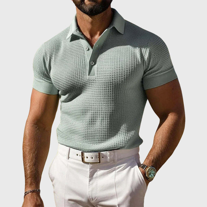 Men's Knitted Slim-Fit Button-Front Polo Shirt - photo 1