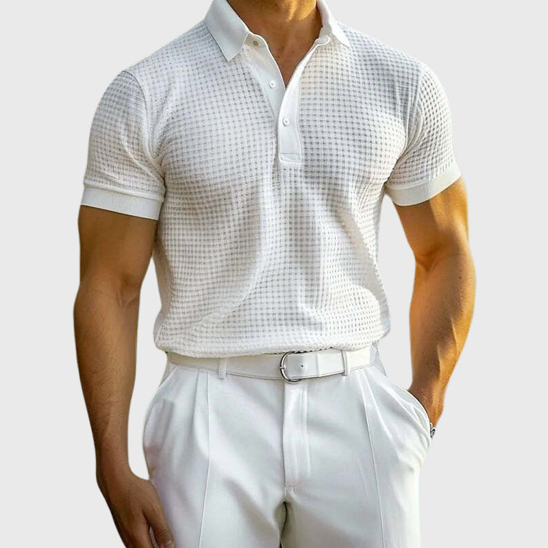 Men's Knitted Slim-Fit Button-Front Polo Shirt - photo 2