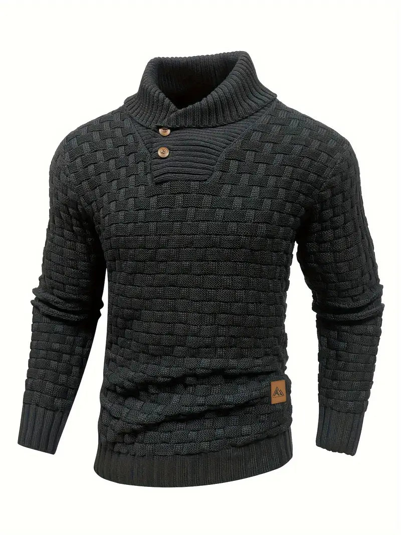Men's Textured Knit Jumper with Shawl Collar - photo 2