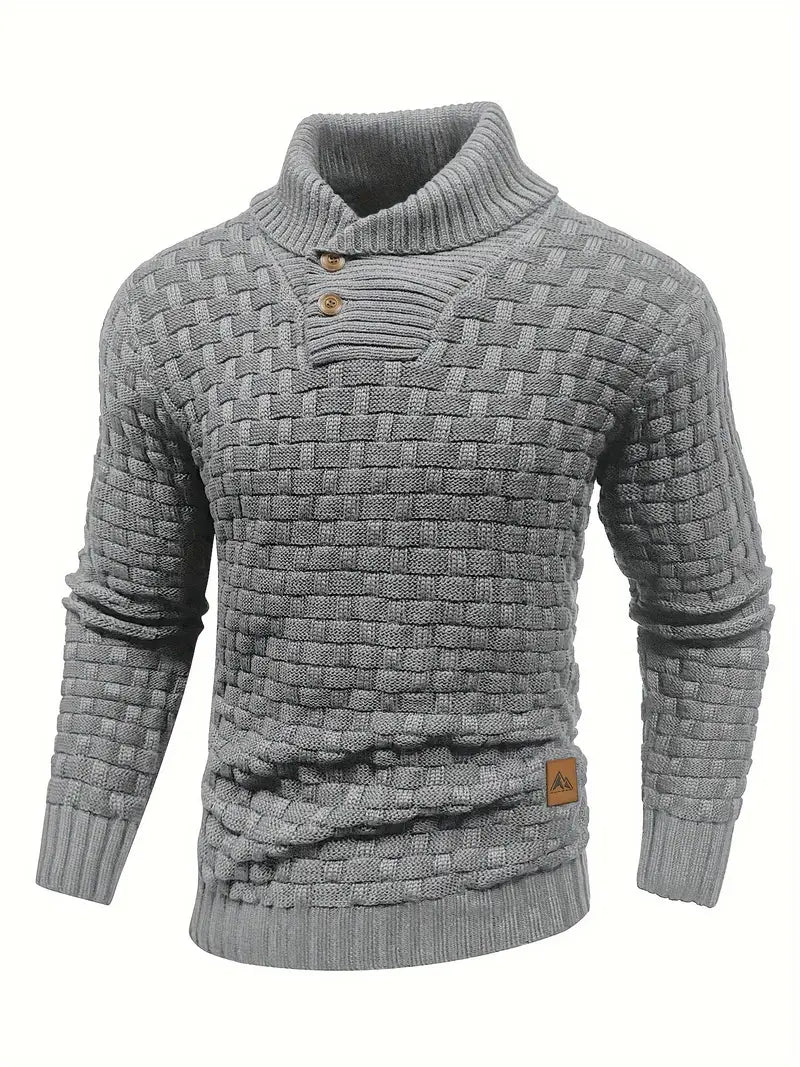 Men's Textured Knit Jumper with Shawl Collar - photo 3