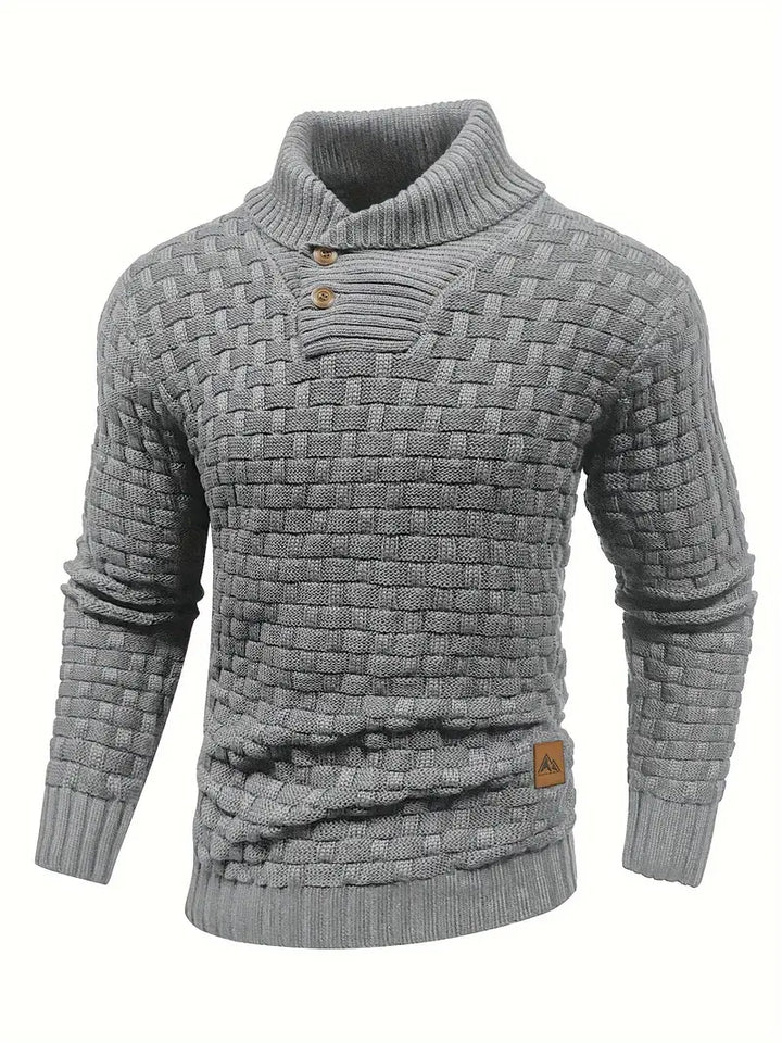Men's Textured Knit Jumper with Shawl Collar - photo 3