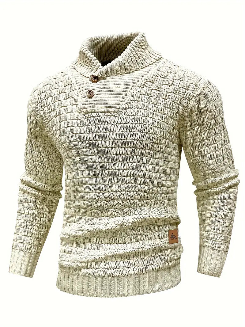 Men's Textured Knit Jumper with Shawl Collar - photo 4