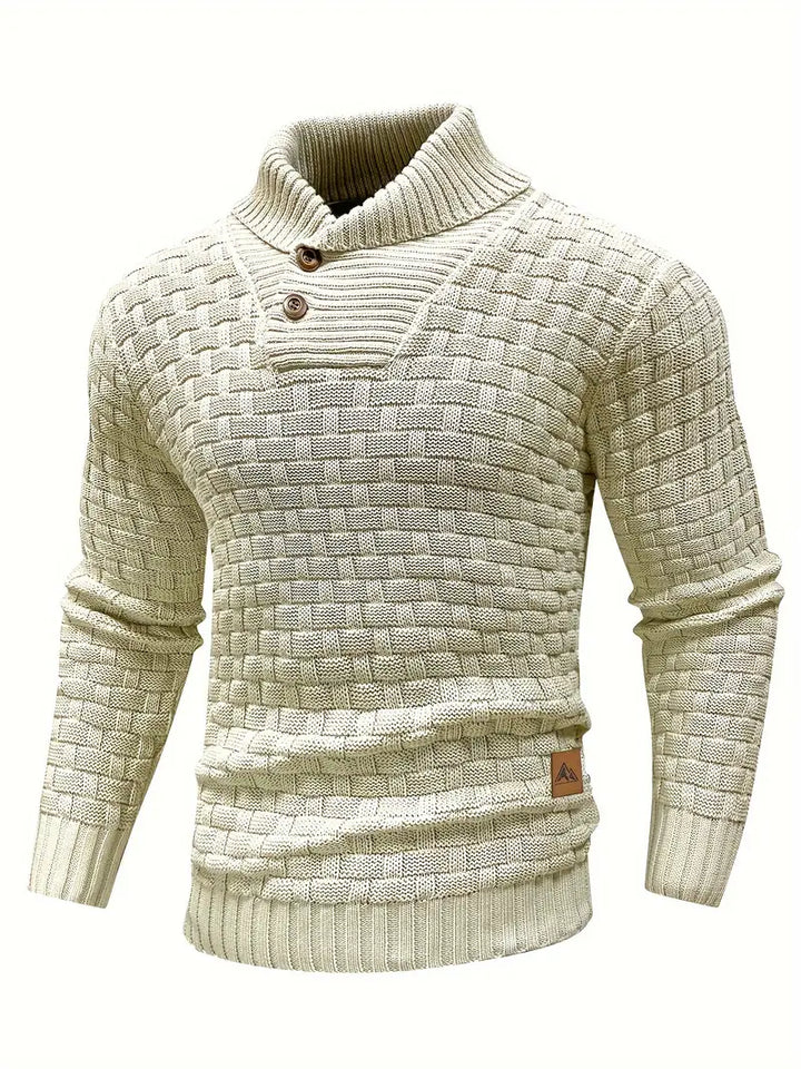Men's Textured Knit Jumper with Shawl Collar - photo 4